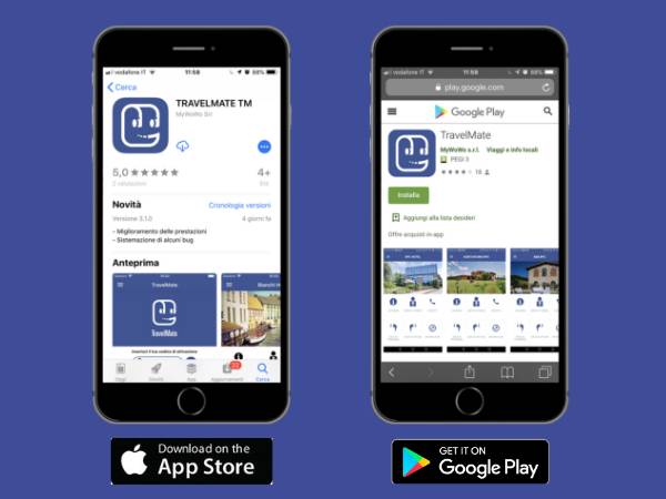 Descarga la aplicación TravelMate en tu smartphone, disponible en Google Play y App Store